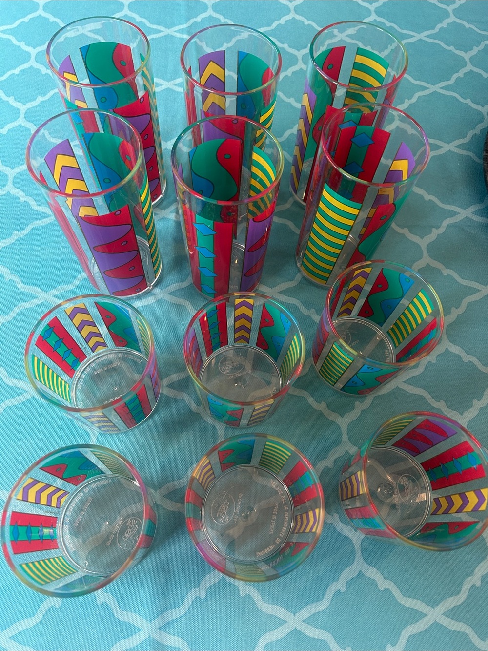 Colorful Geometric Plastic Tumbler Set - Bright Multi-Color Drinkware